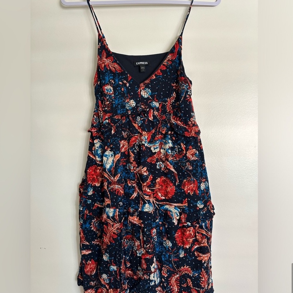 Express Blue Floral Mini Dress Women’s Size S | Boho Summer Vacation Dress
